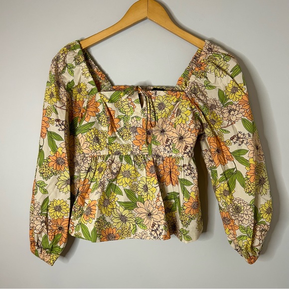 J. Crew Squareneck Tie-Front Blouse in Zinnia Floral - Picture 2 of 7